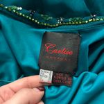 Deadstock vintage silk teal beaded dress with flutter mermaid asymmetrical hem Blue Photo 1