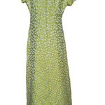 Handmade Vtg 60s Lime Green Metallic Print Long Gown Dress  Short Sleeve Mod 10? Photo 4