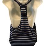 Athleta MT Ember Blue White Striped Midi Racerback Dress M Ruched Sides Stretch Photo 3