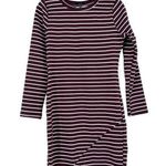 Iris  Ponte Knit Shirt Dress Maroon White Stripe Long Sleeve Asymmetric Hem XL Photo 0