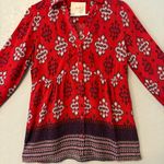 Maeve Anthropologie  Woodland Walk Buttondown red aztec ikat boho blouse size 2 Photo 3