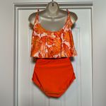 Kortni Jeane NWT  Orange Tropical Tank Bikini Top with Ruched High Rise Bottoms Photo 7