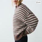 ZARA Brown Ivory Striped Oversized Slouchy Wool Crewneck Knit Sweater Size L Photo 3
