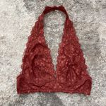 Free People Coral Rust Orange Galloon Lace Plunge V Neck Halter Dainty Bralette Photo 4