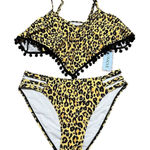 Yonique Womens Yellow & Black Swimsuit 2 Piece‎ Bikini Top & Bottoms Size Medium Photo 0
