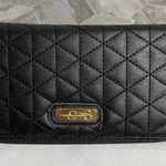 Jessica Simpson  Black Quilted Zip Around Wallet Gold Logo Leopard Lining Women Photo 0