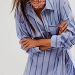 Free People  High Vibrations Button-Down Shirt Dress Mini Long Sleeve Size Medium Photo 0