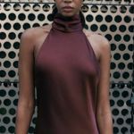 ZARA  maxi halter scarf satin Elegant Burgundy Brown  Evening Wedding Dress Photo 10