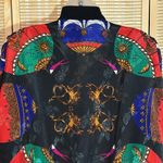 Linda Collection Late 80s Early 90s Black Scarf Print Windbreaker Jacket Large Photo 11