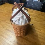 VTG Longaberger Tan Woven Basket with Leather Handles purse 2001 Brown Photo 2