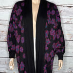 Modcloth  NWT Size XL Black - Purple & Blue Floral Open Front Sweater Cardigan Photo 0