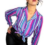 Vintage 1980s Evan Picone Pink & Purple Striped Button Down Blouse Medium Photo 0