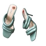 Anne Michelle NEW  Mint Green Square Toe Puffer Slip On Sandal Heel Photo 1
