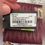 Badgley Mischka  plum Quilted Vegan Leather long Wallet/ Phone Pocket Wristlet Photo 4