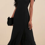 Lulus NEW  Summer Invite Black Tie Strap Tiered Midi Dress Cocktail Party XL Photo 0