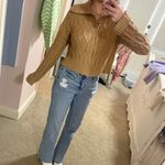 Pink Rose Cropped Brown Sweater Photo 1