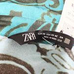 ZARA NEW Satin Collared Quarter Sleeve Button Front Blue Black Pattern Dress XS Photo 1