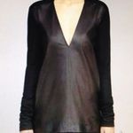 Helmut Lang Black Vneck Cow Leather & Wool Long Sleeve Tunic Top Size Small Photo 1