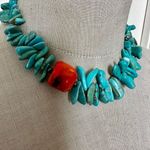 Bold Turquoise Nugget & Red Coral Statement Necklace Blue Photo 1