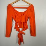Guess new Orange Jeani Solid Cutout Tie-Back Top size large Photo 3