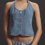 Anthropologie Mare Mare Womens Halter Shrunken Denim Vest Size XS Button Photo 0