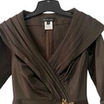 Tadashi Shoji  Womens Sz 4 Jeweled Brown Faux Wrap Taffeta Blouse Back Zip Photo 2