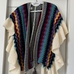 Multicolor Zigzag Knit Poncho with Tassels Black Size undefined Photo 2