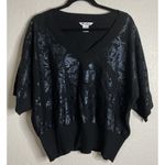 Nygard Womens 2X Black Short Sleeve Sweater Top Floral Ribbed Cropped Silk Blend Size XXL Photo 0