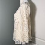 EXPRESS Sheer Lace Mesh Blouse Ivory Long Sleeve Size Large Photo 2