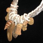 Vintage White Boho Seed Bead Beaded Multi Strand Shell Pendant Necklace Photo 2