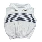 Vintage Knit Sweater Vest Cream Navy Stripe Collared Sleeveless Golf 38" Bust LG White Photo 0