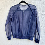 ZARA  Striped Organza Long Sleeve Full Zip Bomber Sheer Jacket Navy Womens Medium Photo 6