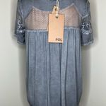POL Top Womens Size Small Acid Wash Gray Lace Jersey Knit Tee Blouse Bohemian Photo 1