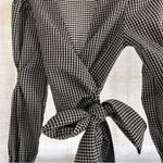 C/MEO COLLECTIVE gingham checkered black white puff sleeve multi wrap top small Photo 3