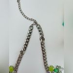 Green Rhinestone Flower Necklace Silver tone metal chain statement piece Photo 3