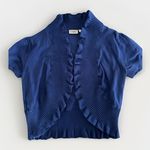 Cato  Women Sweater Large Dark Blue Cardigan Open Front Ruffle Trim Y2K Retro‎ Photo 0