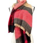 Oversized Plaid Fringe Warm Cozy Winter Fall Scarf Red Black Tan Photo 0