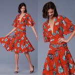 Diane Von Furstenberg DVF • Flutter Sleeve Cinched Waist Dress mesh midi Asher Vermillion floral print Photo 1