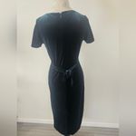 Hillard & Hanson Dark Green Velvet Bow Detail Dress Midi Dress  Short Sleeve Back Slit Size 4 Photo 2