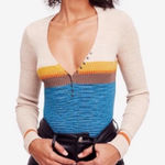 Free People  Beige and Yellow V-Neck Sweater Photo 0