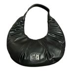 Badgley Mischka Black Vegan Leather Pleated Shoulder Bag with Silver Hardware Photo 0