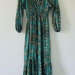 Anthropologie Boemo Green Paisley Long Sleeve Flowy Maxi Dress M Photo 0