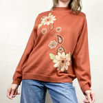 Vintage Orange Paisley Floral Mockneck Sweater Orange Size M Photo 0