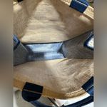 Burlap and Canvas Nautical Navy and white striped Anchor tote bag Tan Photo 4