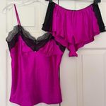 Victoria's Secret Y2K  Magenta Satin Lace Trim 2-Piece Cami & Short Set Large Photo 0