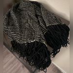 Black and Cream Knit Fringe Tassel Scarf | Wrap Photo 0