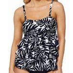 Island Escape Tiered Tankini Top Waist Minimizer Palm Print Black White 6 Photo 0