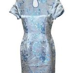 Vintage Cheongsam Midi Mid Length Satin Dress Size Medium Blue Photo 0