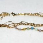 Yaduda Signed 3 Stand Gold Tone Blue Beads Lobster Claw Clasp Delicate Bracelet Photo 0