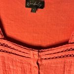 Wonderly  Womans Coral Peasant Button Up Square Top 3/4 Elastic Sleeve Blouse L Photo 2